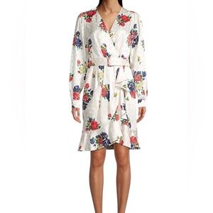 NWT Tory Burch Printed Silk Wrap Floral Long Sleeve Belted Mini Dress, Size 6